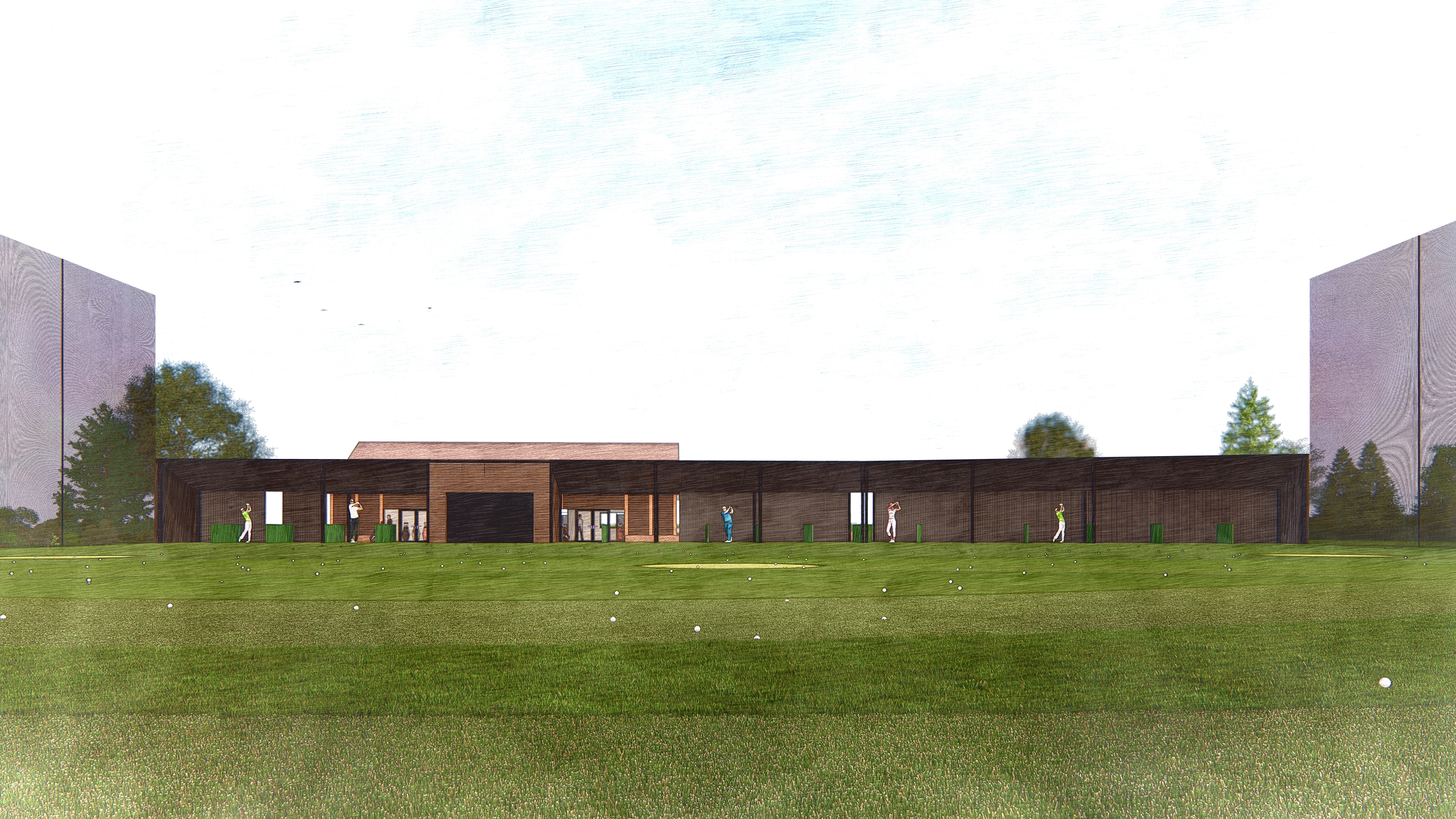 New golf driving range, view back from the range